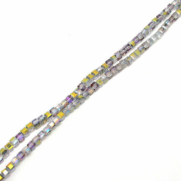 

PandaHall Electroplate Glass Beads, AB Color Plated, Faceted Cube, Rainbow Plated, 6x6x6mm, Hole: 1.2mm, about 99pcs/strand, 21.65~22.44...