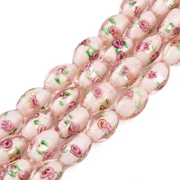 

PandaHall Handmade Silver Foil Glass Lampwork Beads, Oval with Flower, Pink, 16~17x9~11mm, Hole: 1.5~2mm Silver Foil Oval Pink