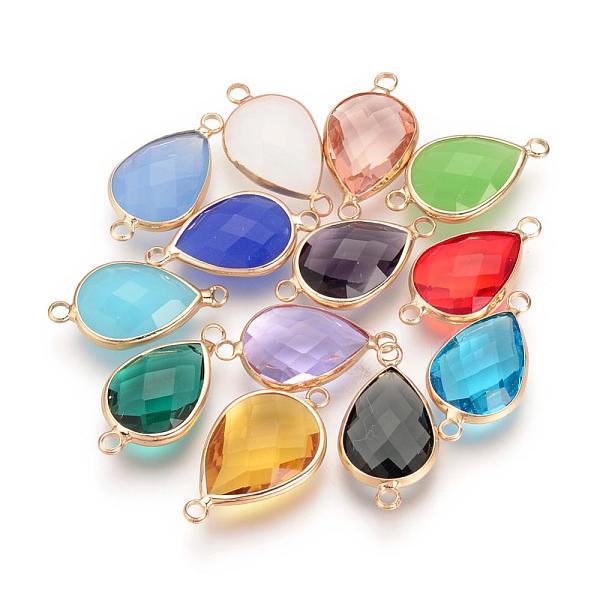 

PandaHall Glass Links connectors, with Brass Findings, Faceted, teardrop, Nickel Free, Raw(Unplated), Mixed Color, 21.5x10.5x4.5mm, Hole..., Multicolor