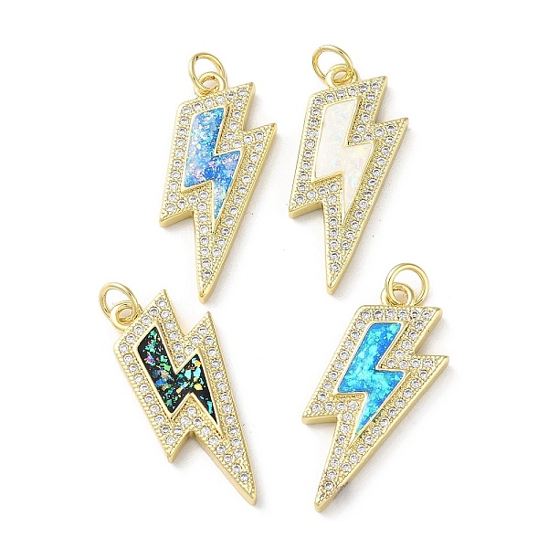 

PandaHall Brass Micro Pave Clear Cubic Zirconia Pendants, with Synthetic Opal and Jump Ring, Real 18K Gold Plated, Lightning, Mixed Color..., Multicolor