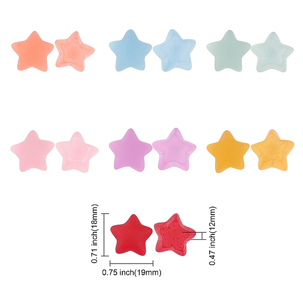 

PandaHall 35Pcs 7 Colors Frosted Resin Cabochons, Star, Mixed Color, 18x19x12mm, 5pcs/color Resin Star Multicolor