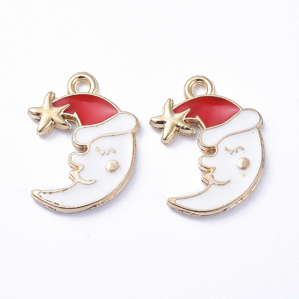 

PandaHall Golden Plated Alloy Enamel Pendants, for Christmas, Moon, White, 19x14x2mm, Hole: 1mm Alloy+Enamel Moon White