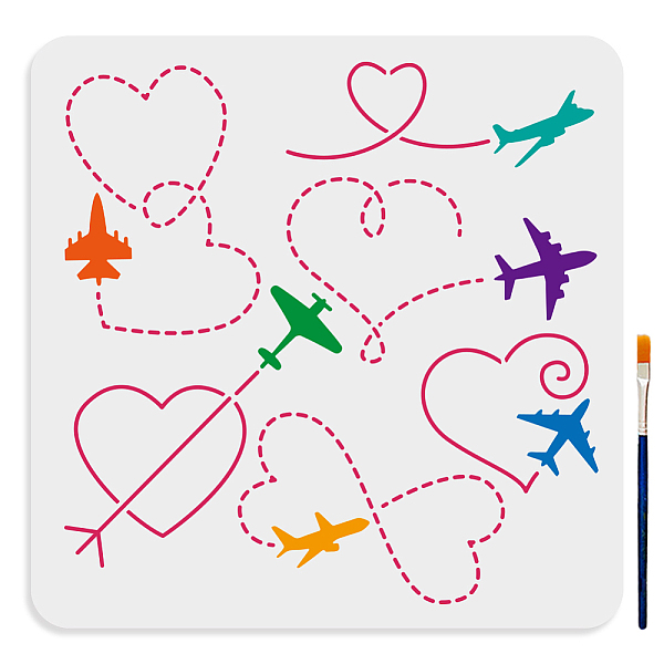 

PandaHall MAYJOYDIY 6 Styles Airplane Love Track Stencil 11.8×11.8inch Airplane Stencil Template with Paint Brush Aircraft Flight Trajectory...