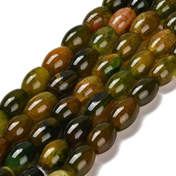 

PandaHall Natural Agate Beads Strands, Bongo Shape, Dyed & Heated, Drum, Olive, 13~14x10mm, Hole: 1.2mm, about 28pcs/strand, 15.16''(38.5cm)..., Green