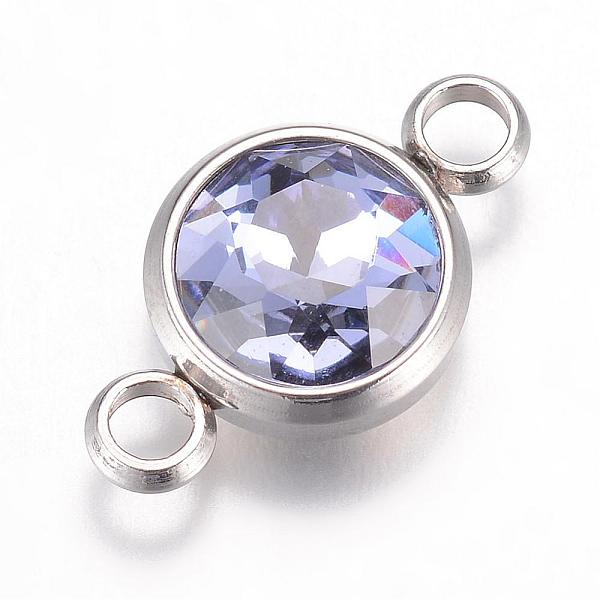 

PandaHall K9 Glass Links connectors, Faceted, with 304 Stainless Steel Findings, Flat Round, Stainless Steel Color, Lilac, 17.5x10x6.5mm..., Purple