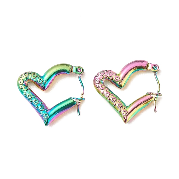 

PandaHall Ion Plating(IP) 304 Stainless Steel Chunky Heart Hoop Earrings for Women, Rainbow Color, 18x20.5mm, Pin: 0.8mm 304 Stainless Steel...