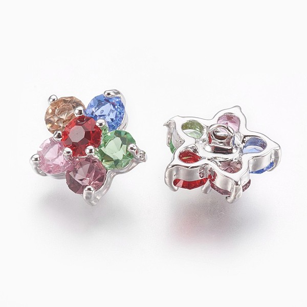 

PandaHall Brass Cubic Zirconia Shank Buttons, Flower, Colorful, Platinum, 12x12x7.5mm, Hole: 1.2mm Brass Flower