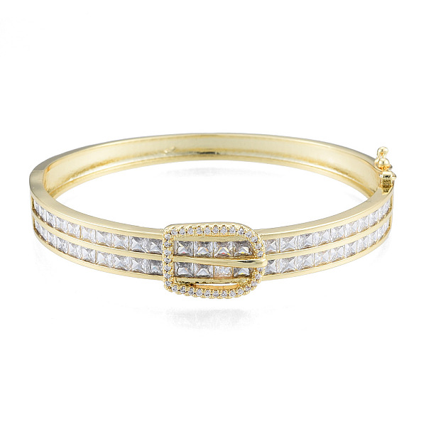 

PandaHall Cubic Zirconia Belt Buckle Hinged Bangle, Golden Brass Jewelry for Women, Nickel Free, Clear, Inner Diameter: 2x2-3/8 inch...