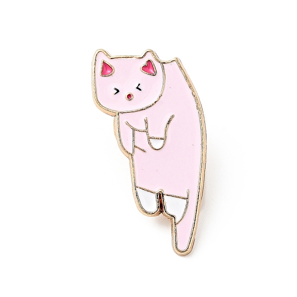 

PandaHall Cartoon Cat Enamel Pin, Light Gold Plated Alloy Badge for Backpack Clothes, Pearl Pink, 28x15x1.3mm Alloy+Enamel Pink