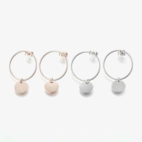 PandaHall 304 Stainless Steel Stud Earrings, Hypoallergenic Earrings, Ring and Flat Round, Mixed Color, 33x22x1mm, Pin: 0.8mm 304 Stainless...