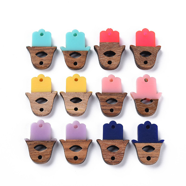 

PandaHall Opaque Resin & Walnut Wood Links Connectors, Two Tone, Hamsa Hand, Mixed Color, 18.5x13.5x2.5~3.5mm, Hole: 1.5mm Resin+Wood Palm..., Multicolor