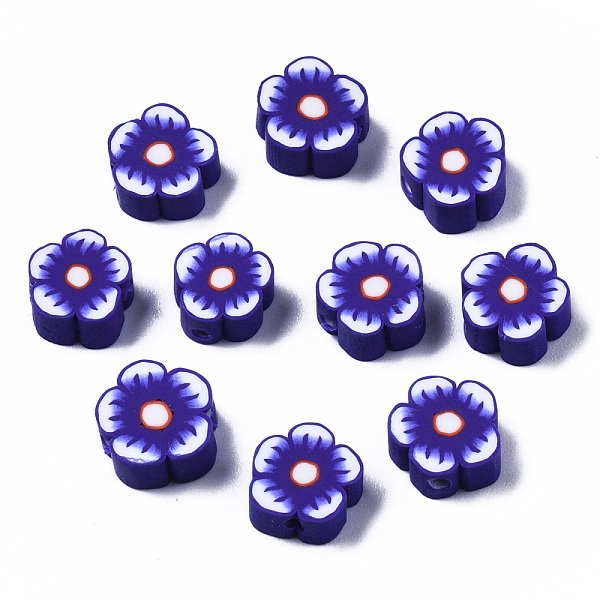 

PandaHall Handmade Polymer Clay Beads, Flower, Dark Slate Blue, 7~10x7~11x3~5mm, Hole: 1.6mm Polymer Clay Flower