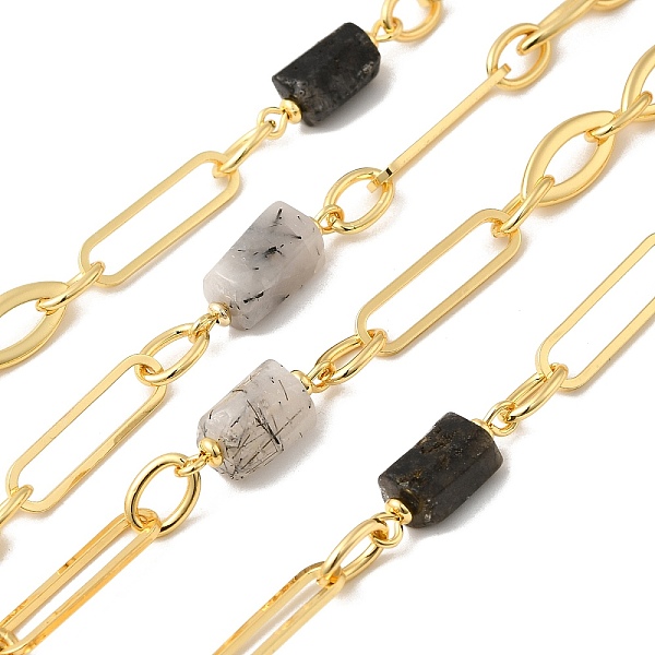 

PandaHall Natural Rutilated Quartz Faceted Irregular Column Beaded Chains, with Rack Plating Real 18K Gold Plated Brass Oval Link Chains...