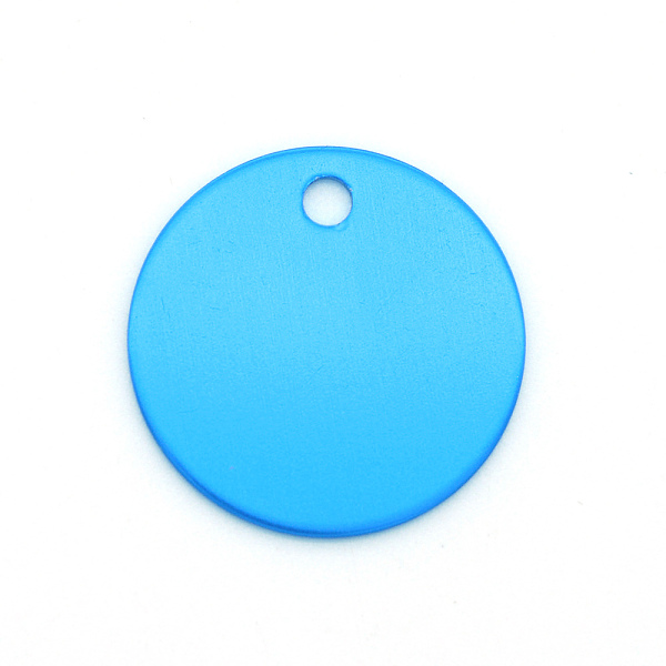 PandaHall Colored Aluminum Pendants, Laser Cut, Double Sided Dog Pet Name Phone Number ID Tag Charm, Flat Round, Dodger Blue, 20x1mm, Hole...