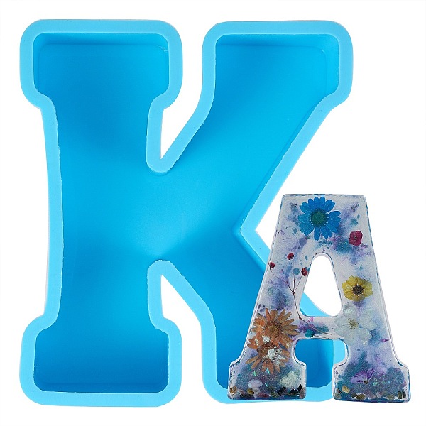 

PandaHall Alphabet Silicone Molds, Resin Casting Molds, For UV Resin, Capital Letter Symbol, DIY Crystal Word, Letter.K, 160x137x35mm..., Blue