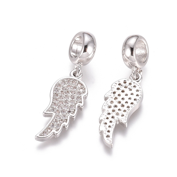 

PandaHall Brass Micro Pave Cubic Zirconia European Dangle Charms, Large Hole Pendants, Wing, Clear, Platinum, 28.5mm, Wing: 20x8x2mm, Hole...
