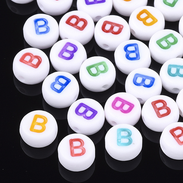 

PandaHall Initial Acrylic Beads, Horizontal Hole, Flat Round, Mixed Color, Letter.B, 7x3.5~4mm, Hole: 1.2mm, about 3700pcs/500g Acrylic..., Multicolor