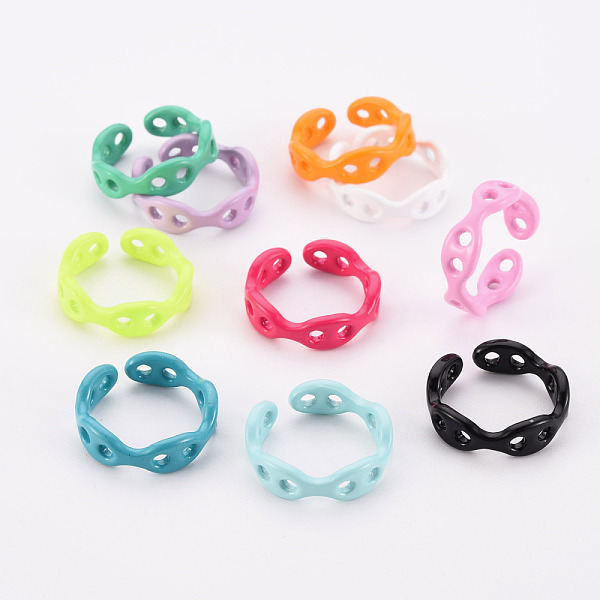 

PandaHall Spray Painted Brass Cuff Rings, Open Rings, Cadmium Free & Nickel Free & Lead Free, Coffee Bean Chain Shape, Mixed Color, US Size..., Multicolor
