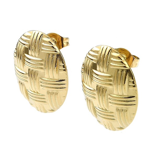 

PandaHall Ion Plating(IP) 201 Stainless Steel Stud Earrings, with 304 Stainless Steel Pins, Textured Oval, Real 18K Gold Plated & Gunmetal...