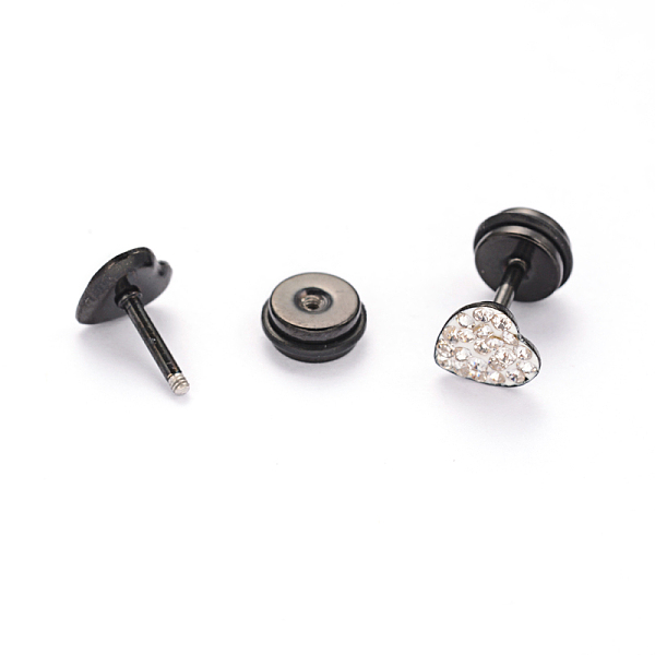

PandaHall 304 Stainless Steel Heart Earlobe Plugs, Screw Back Earrings, with Polymer Clay Rhinestone, Gunmetal, 7x7mm, Pin: 1mm Rhinestone..., Clear