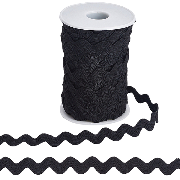 

PandaHall Gorgecraft Polyester Wavy Fringe Trim, Wave Bending Lace Ribbon, for Clothes Sewing and Art Craft Decoration, Black, 3/8 inch...