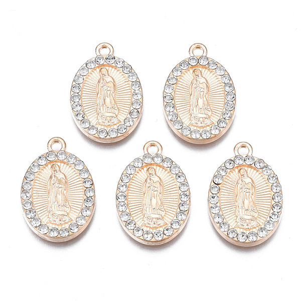 

PandaHall Alloy Pendants, with Rhinestone, Light Gold, Cadmium Free & Lead Free, Oval with Virgin Mary, Crystal, 22x14.5x2mm, Hole: 1.6mm..., Clear