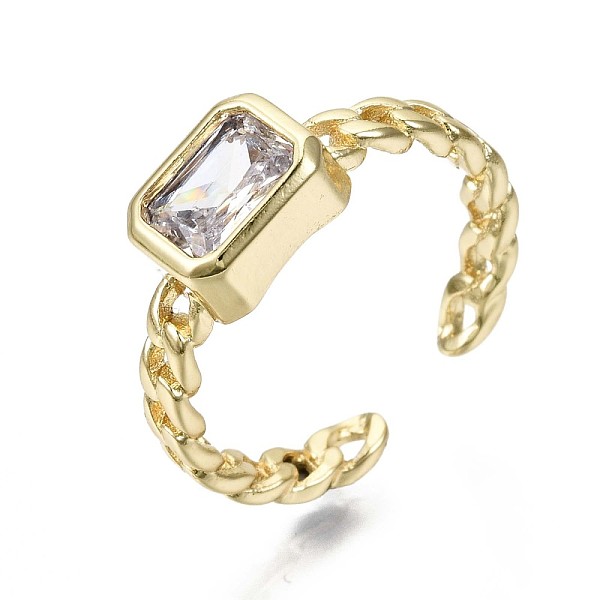 

PandaHall Brass Micro Pave Cubic Zirconia Cuff Rings, Open Rings, Nickel Free, Curb Chain Shape, Rectangle Octagon, Real 16K Gold Plated..., Clear