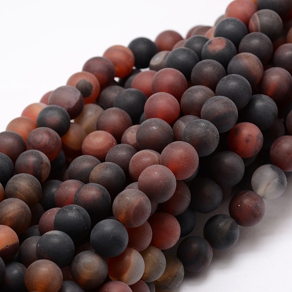 PandaHall Dyed Frosted Natural Agate Round Beads Strands, Dark Red, 8mm, Hole: 1mm, about 48pcs/strand, 14.9 inch Natural Agate Round Red