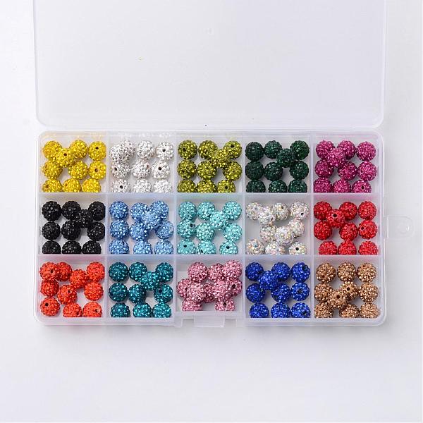 

PandaHall 1 Box Fifteen Color Pave Disco Ball Beads, Polymer Clay Rhinestone Beads, Round, Mixed Color, 10mm, Hole: 1.5mm, 10pcs/color..., Multicolor