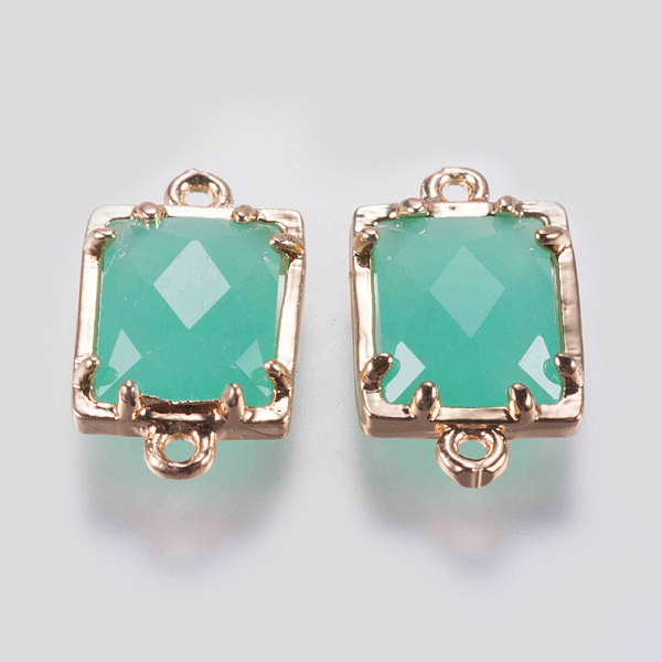 

PandaHall Glass Links connectors, with Brass Finding, Faceted, Rectangle, Golden, Medium Turquoise, 15x9x4mm, Hole: 0.6mm Brass Rectangle..., Cyan