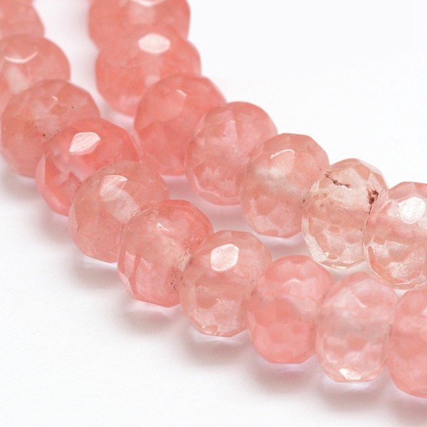 

PandaHall Cherry Quartz Glass Beads Strands, Faceted Rondelle, 8x5mm, Hole: 1mm, about 68pcs/strand, 15.2 inch Cherry Quartz Glass Rondelle