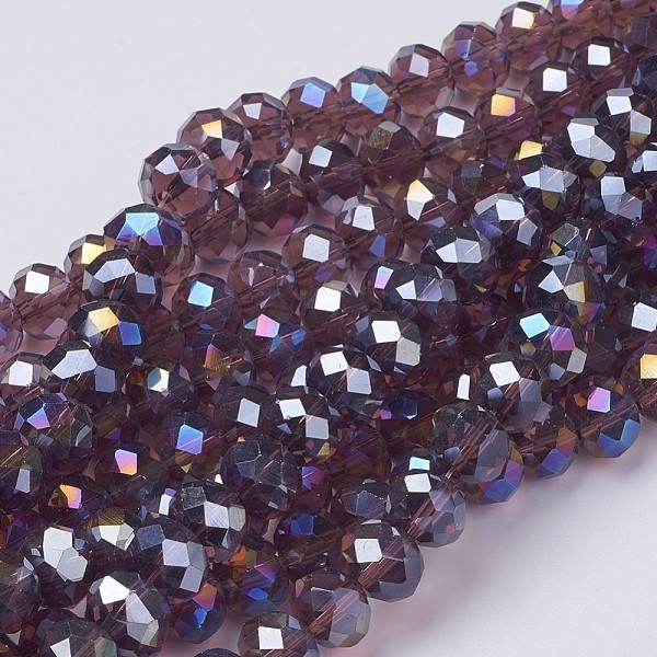 

PandaHall Electroplate Glass Beads Strands, AB Color Plated, Faceted, Rondelle, Purple, 10x7mm, Hole: 1.4mm, about 70~72pcs/strand Glass...
