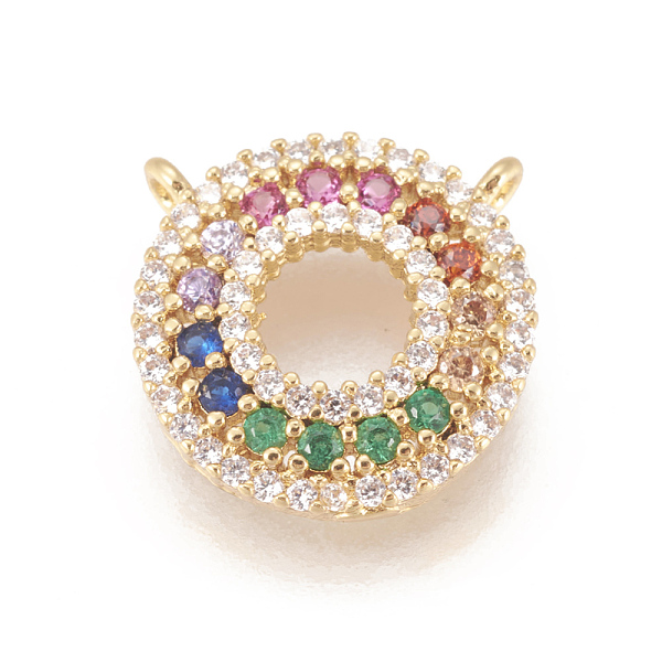 

PandaHall Brass Micro Pave Cubic Zirconia Charms, Long-Lasting Plated, Lead Free & Cadmium Free & Nickel Free, Ring, Colorful, Real 18K Gold...