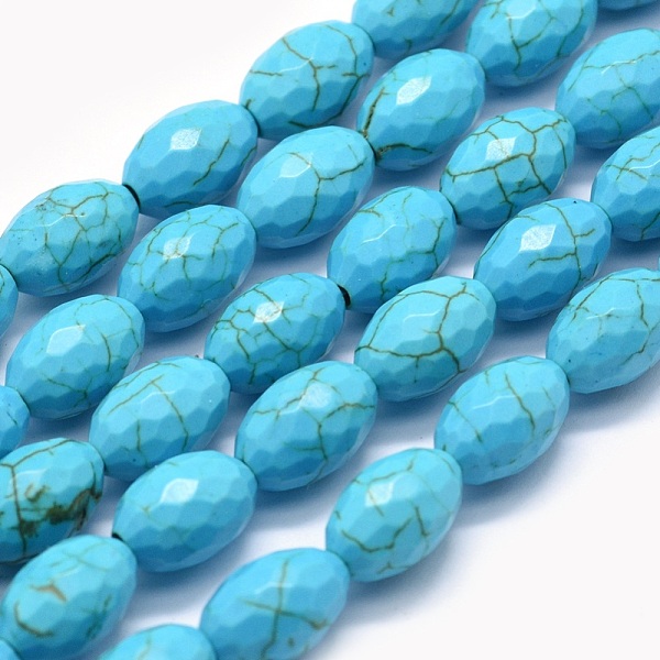 

PandaHall Synthetic Turquoise Beads Strands, Rice, Faceted, 12x8mm, Hole: 1.2mm, about 32pcs/strand, 15.15 inch(38.5cm) Synthetic Turquoise...