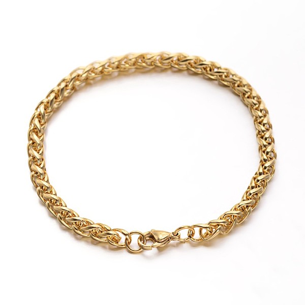 

PandaHall 304 Stainless Steel Wheat Chains Bracelets, with Lobster Clasps, Golden, 8-1/4 inch(210mm), 5mm 304 Stainless Steel