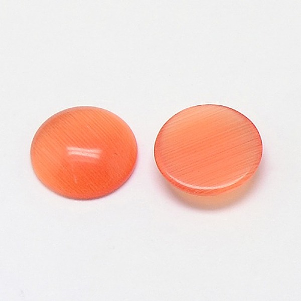 

PandaHall Cat Eye Cabochons, Half Round, Coral, 20x3.5~5mm Glass Half Round Red