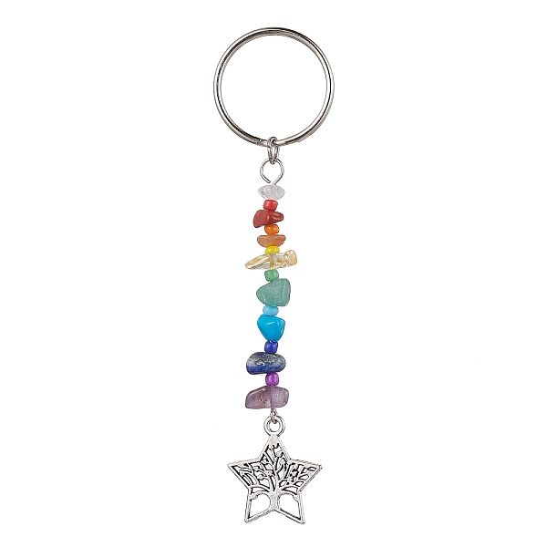 

PandaHall Tree of Life Tibetan Style Alloy Pendant Keychains, with Natural Gemstone Chip Beads and Iron Split Key Rings, Star, 10.4cm Alloy...
