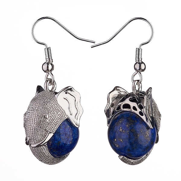 

PandaHall Natural Lapis Lazuli Elephant Head Dangle Earrings, Platinum Brass Jewelry for Women, 38mm, Pin: 0.7mm Lapis Lazuli