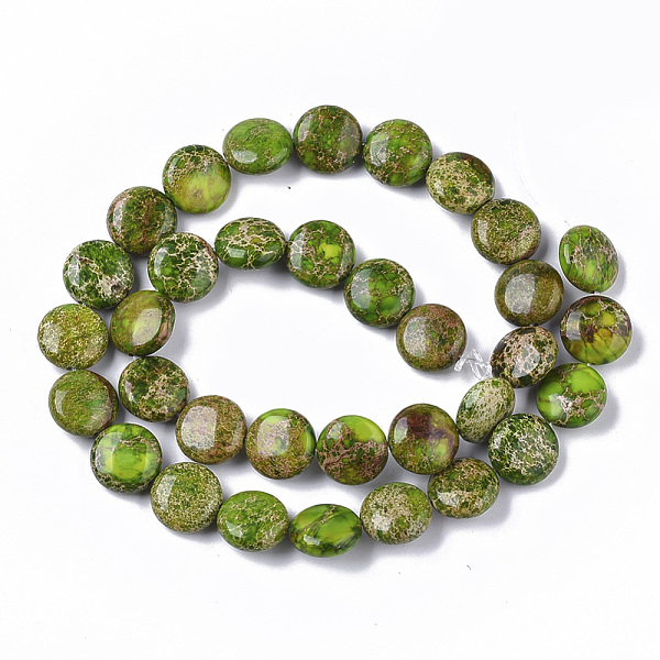 

PandaHall Natural Imperial Jasper Beads Strands, Dyed, Flat Round, Lime Green, 12x6mm, Hole: 1.2mm, about 32~34pcs/Strand, 15.35 inch~15.94...