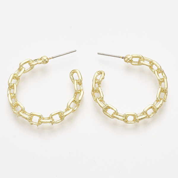 

PandaHall Alloy Stud Earrings, Half Hoop Earrings, with Steel Pins, Light Gold, 26~27x26~27mm, Pin: 0.7mm Alloy Letter