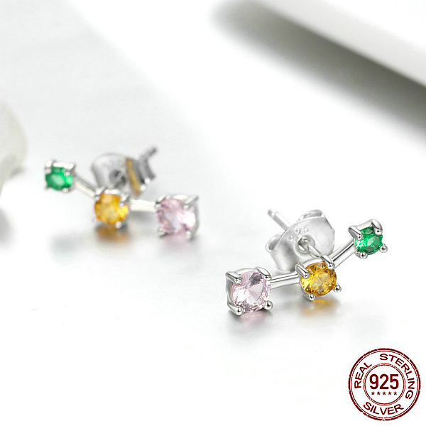 

PandaHall Rhodium Plated 925 Sterling Silver Cubic Zirconia Stud Earrings, with 925 Stamp, Real Platinum Plated, 15x5mm Sterling Silver..., Multicolor