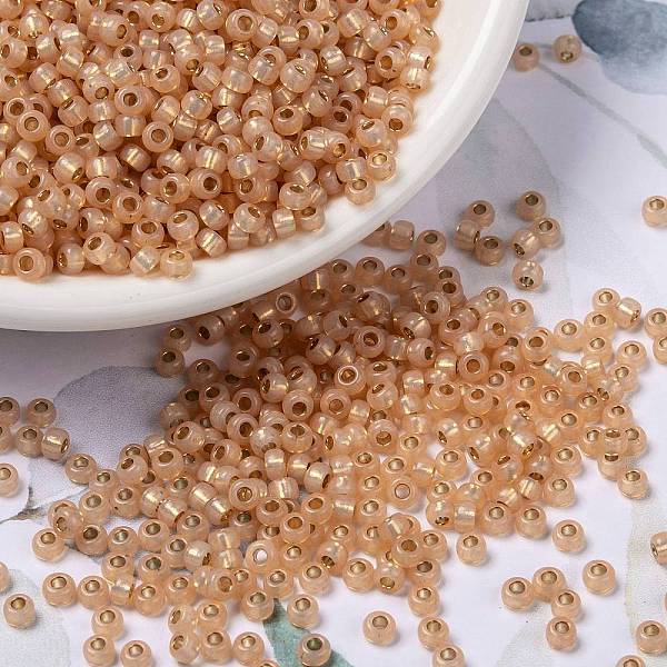

PandaHall MIYUKI Round Rocailles Beads, Japanese Seed Beads, 8/0, (RR580) Dyed Peach Silver Lined Alabaster, 3mm, Hole: 1mm, about..., Orange