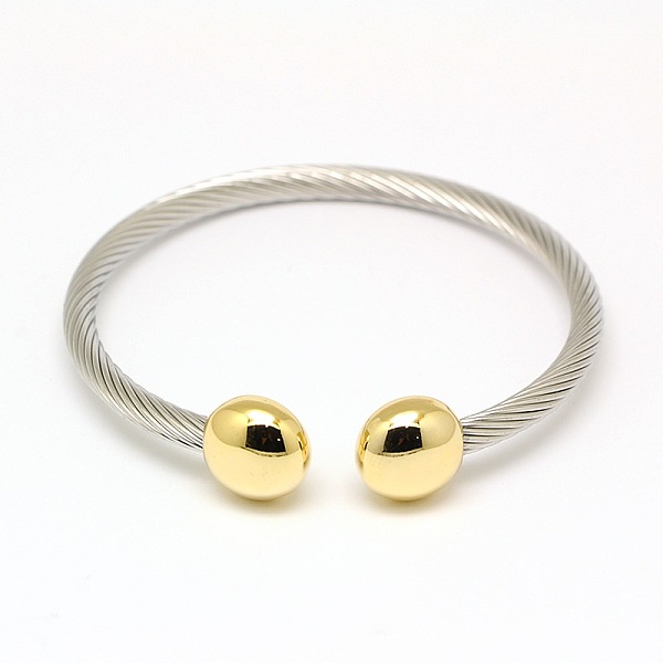 

PandaHall 304 Stainless Steel Torque Bangles, Cuff Bangles, with Flat Round Findings, Golden & Stainless Steel Color, 1/8 inch(0.4cm), Inner...