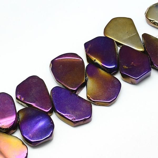 

PandaHall Plated Natural Quartz Crystal Beads Strands, Flat Slab Beads, Nuggets, Purple Plated, 17~35x12~28x4~6mm, Hole: 1mm, about...