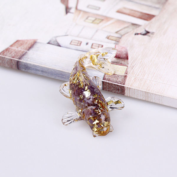 

PandaHall Resin Home Display Decorations, with Natural Amethyst Chips and Gold Foil Inside, Fish, 60x40x20mm Amethyst Fish