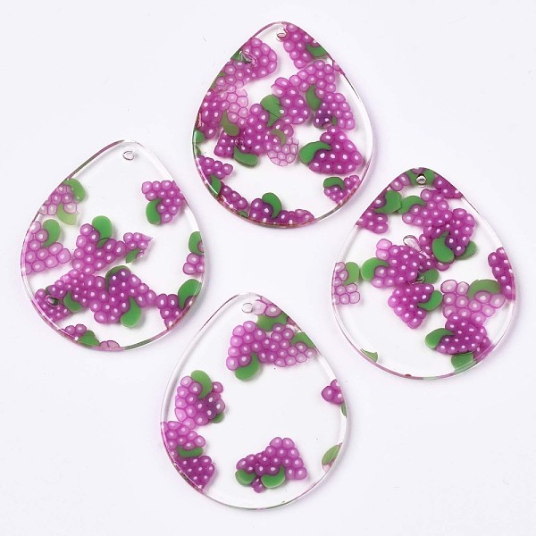 

PandaHall Autumn Theme Transparent Clear Cellulose Acetate(Resin) Pendants, Printed, Teardrop with Grape, Grape Pattern, 34x28x2.5mm, Hole...