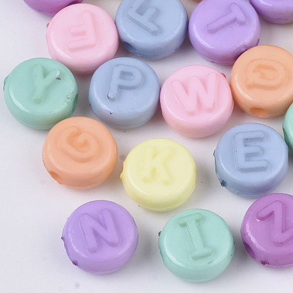 

PandaHall Opaque Acrylic Beads, Horizontal Hole, Mixed Letters, Flat Round, Mixed Color, 9.5~10x6mm, Hole: 2mm, about 1580pcs/500g Acrylic..., Multicolor