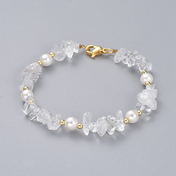 

PandaHall Natural Quartz Crystal Chip Beaded Bracelets, with Shell Pearl Round Beads, Brass Beads and 304 Stainless Steel Lobster Claw...