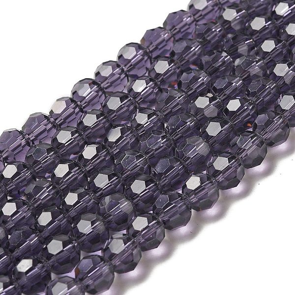 

PandaHall Transparent Glass Beads, Faceted(32 Facets), Round, Purple, 8mm, Hole: 1mm, about 65~67pcs/strand, 49~50cm Glass Round Purple