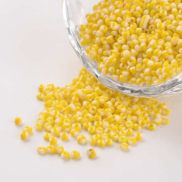 

PandaHall 12/0 Opaque Colours Seep Glass Beads, Round Seed Beads, Gold, 1.5~2x2mm, Hole: 0.5mm, about 22500pcs/450g Glass Gold